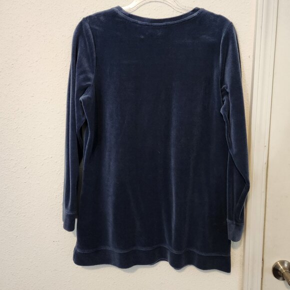 Denim & Company Velour Top Pullover Womens Small Long Sleeve Pockets Blue - Picture 5 of 16